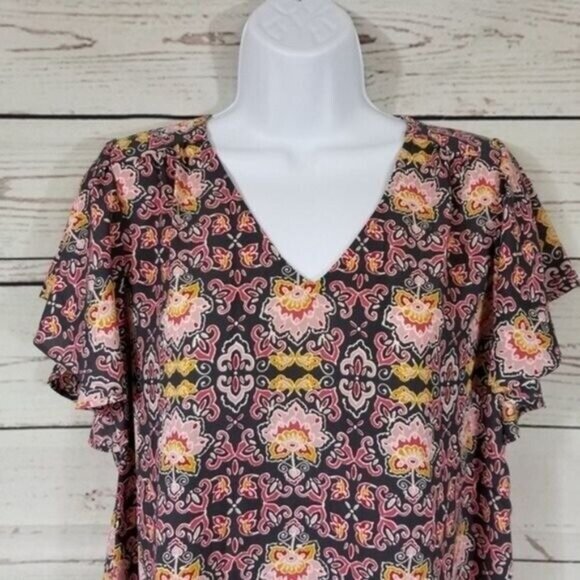 Loft Womens Short Sleeve Floral Maternity V-neck Shirt Blouse Flowy Size XS - Picture 2 of 7